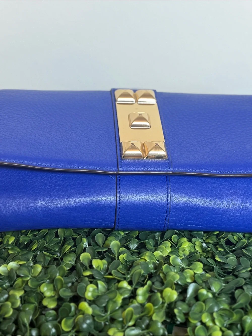 Vince Camuto Cobalt Blue Leather Stud-Detail Clutch